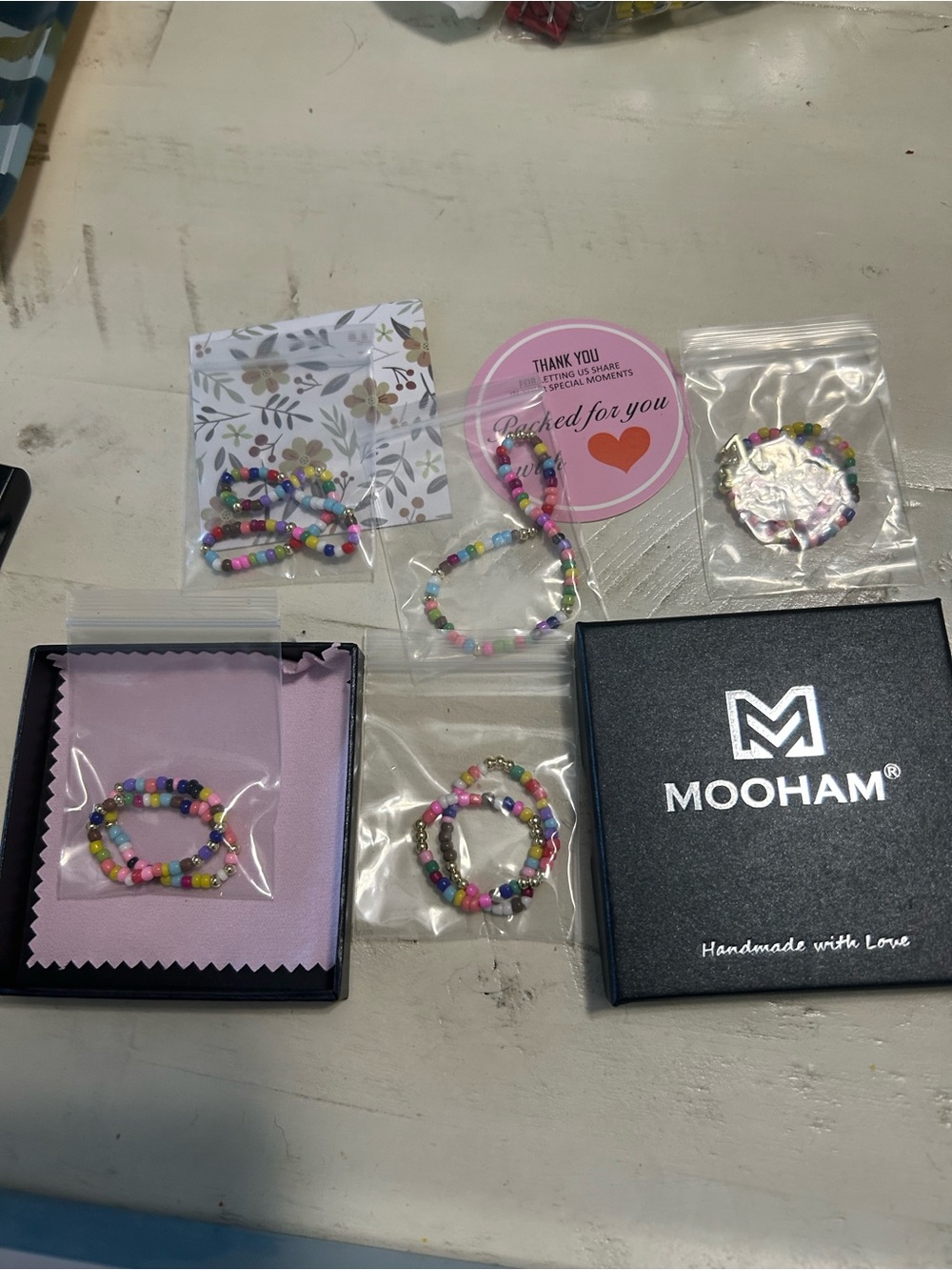 MOOHAM Multicolor Beaded Stretch Bracelets - Set of 5.Brand New
